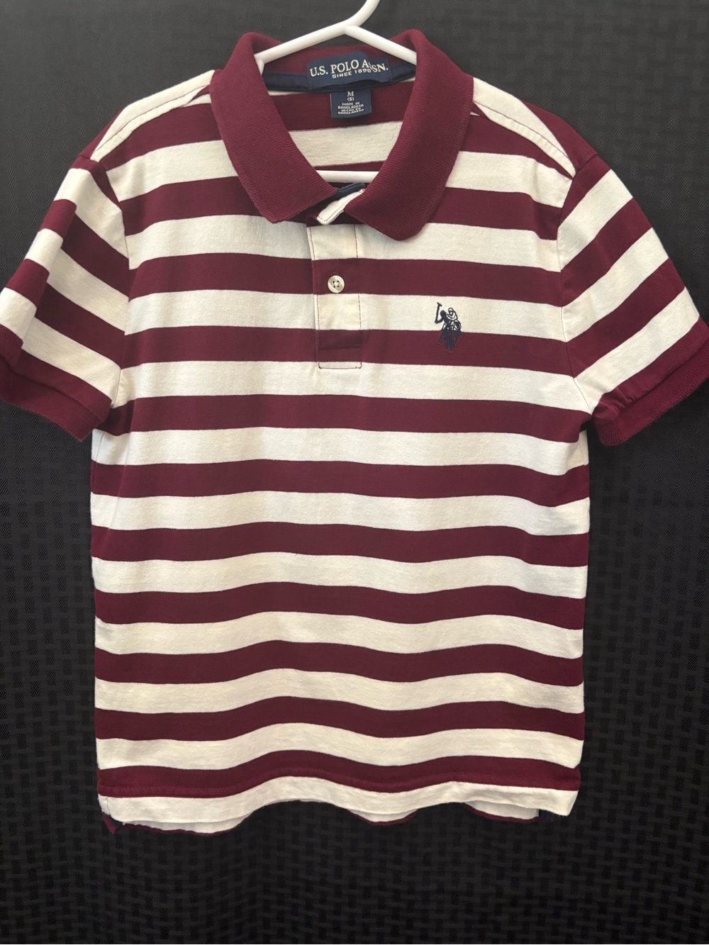 U.S. Polo Assn. Burgundy and White Striped Polo